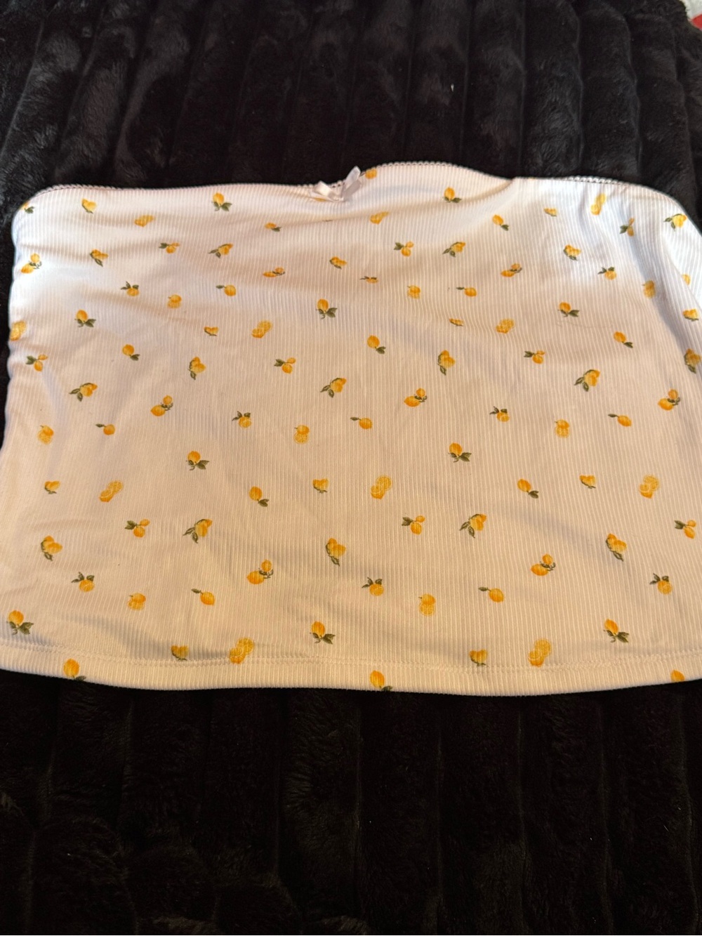 Charlotte Russe White Ribbed Tube Top with Yellow Floral Print